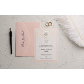 Invitatie de nunta eleganta plic roz si motive aurii 9135 EKONOM