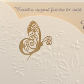 Invitatie de nunta crem aurie cu fluturi 1121 Polen 