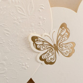 Invitatie de nunta crem aurie cu fluturi 1121 Polen 