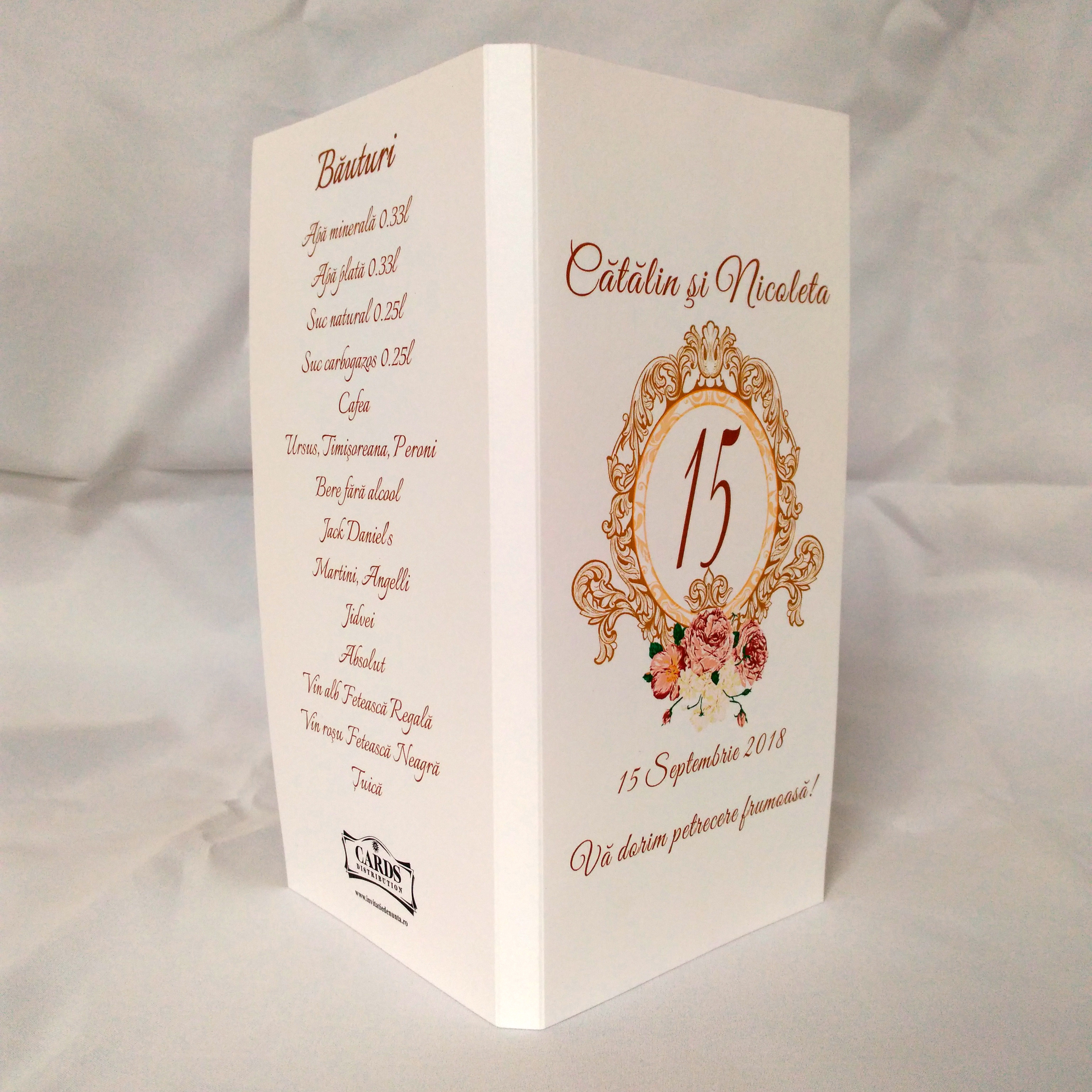 M68 Alb Crem Meniu Cu Rama Baroque Si Flori Invitatie De Nunta