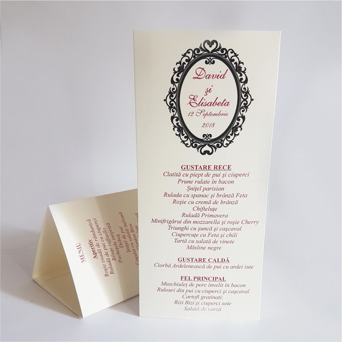 Mt45 Crem Meniu Triungiular Cu Rama Model Baroque Invitatie De Nunta